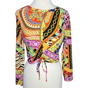 JULIA BY LOVE J Y2K Cropped Cinch Top Size L Festival Animal Print Funky Club